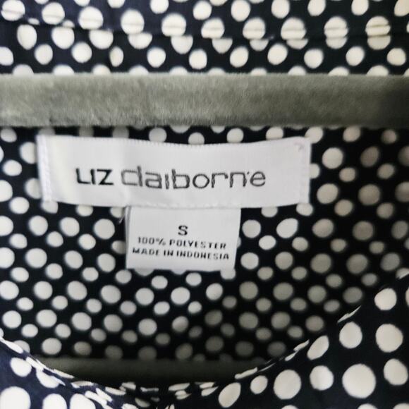 Liz Claiborne Women's S Long Sleeve Button Up Black White Polka Dot Twee Office - Picture 6 of 6